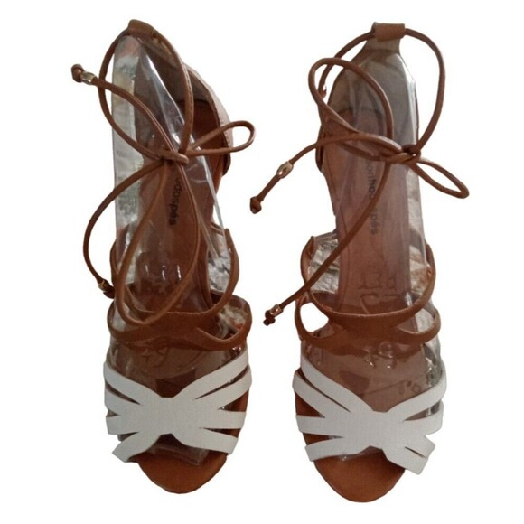 SONHODOSPE BRAZIL HEELS 5B TIE AT ANKLES WHITE TAN - Picture 3 of 7